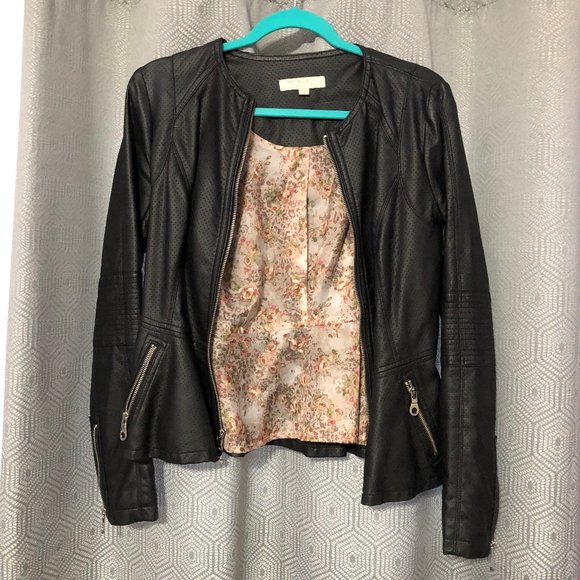 guess peplum leather jacket
